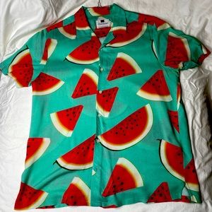 Lightweight watermelon button down short sleeve shirt